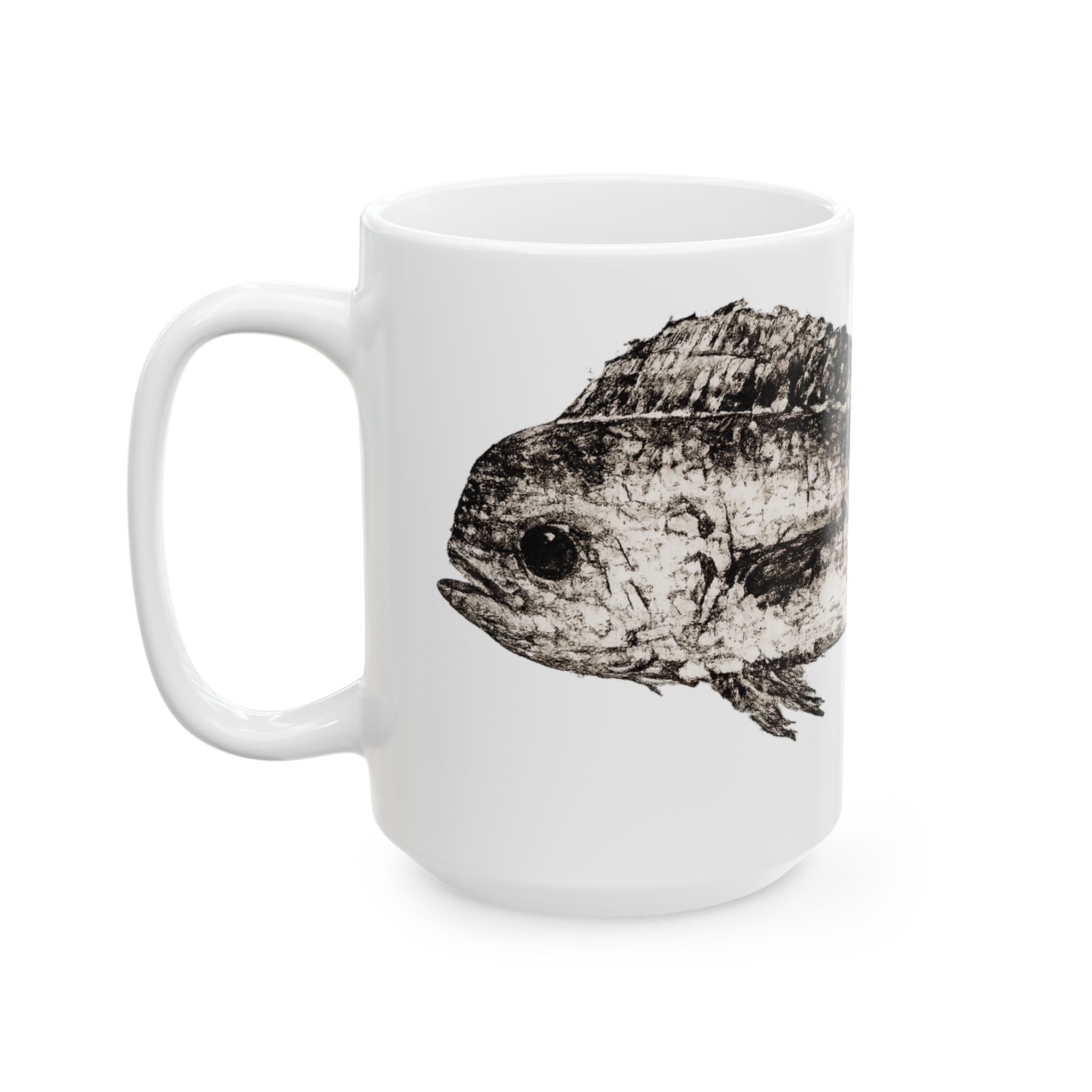 Mahi Gyotaku-Inspired Coffee Mug — Vintage Fishing Art Ceramic Mug