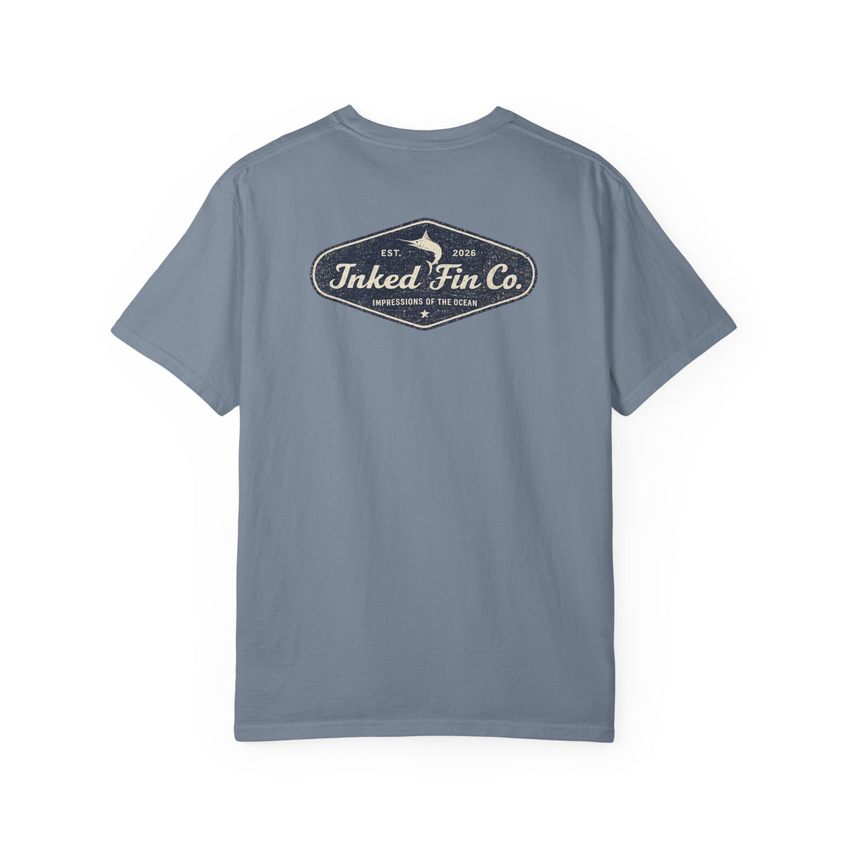 Faded Marlin Heritage Badge — Inked Fin Co. Graphic Crew Tee