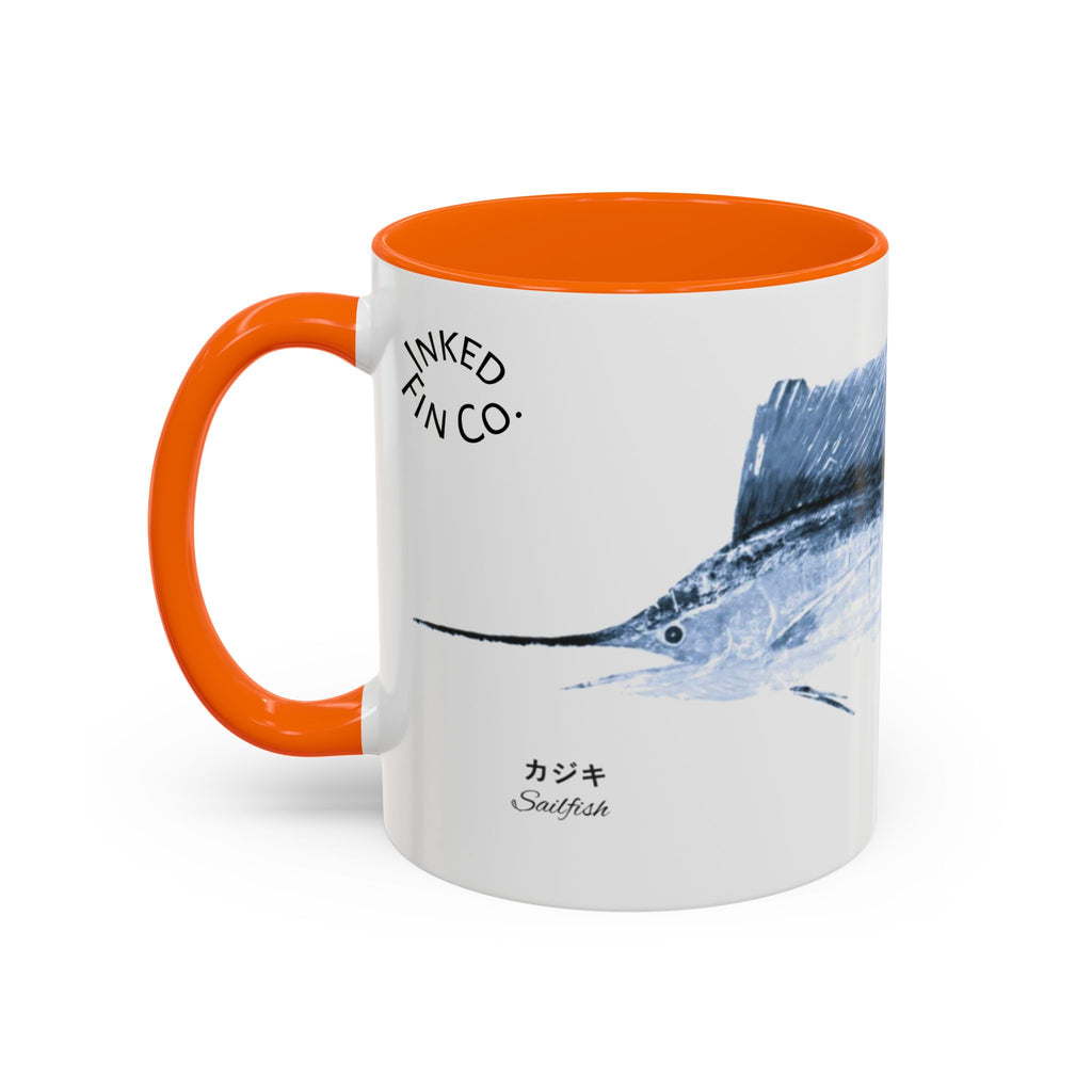Sailfish Gyotaku-Inspired Coffee Mug — Vintage Fishing Art Ceramic Mug