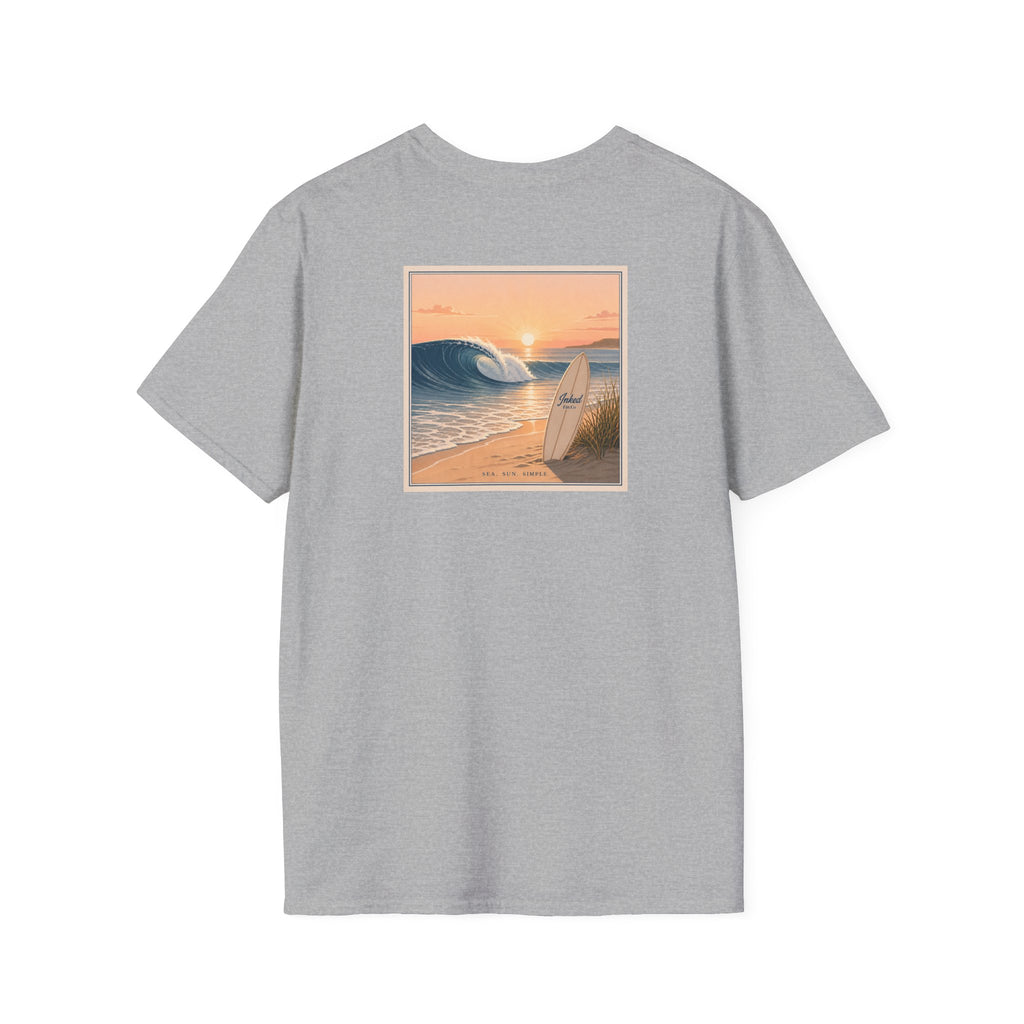 Sunset Surfboard Graphic T-Shirt — Coastal Beach Vibes Tee