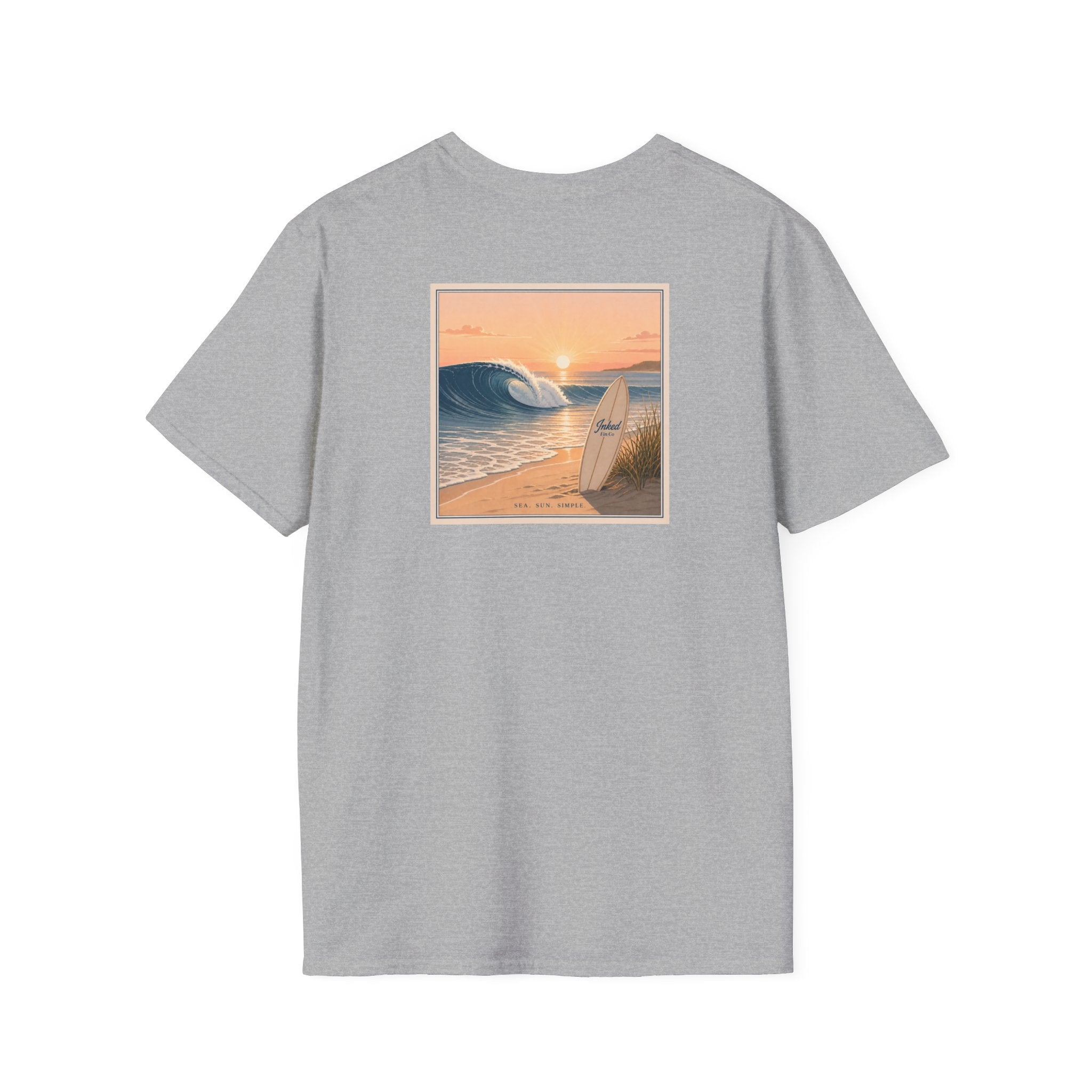 Sunset Surfboard Graphic T-Shirt — Coastal Beach Vibes Tee