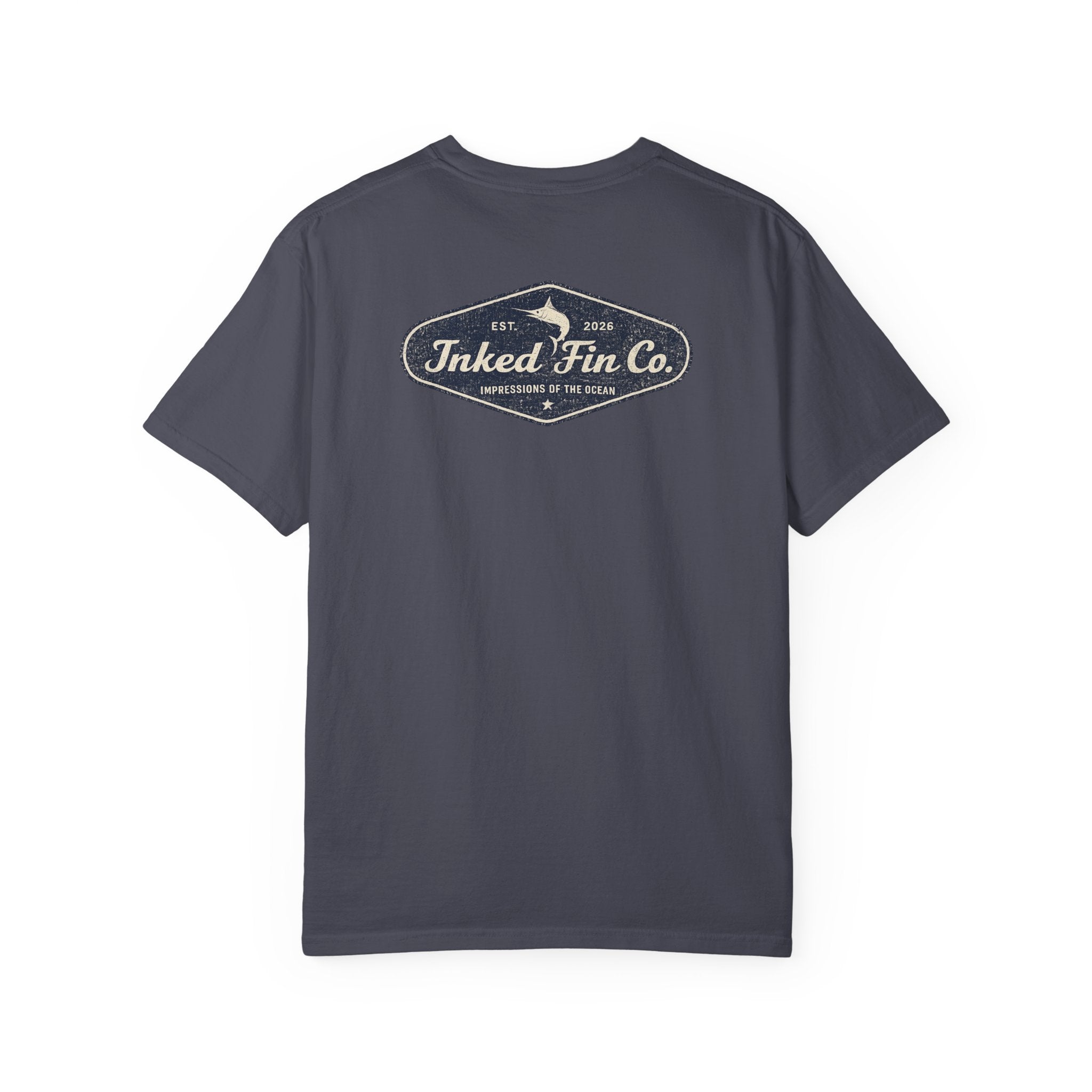 Faded Marlin Heritage Badge — Inked Fin Co. Graphic Crew Tee
