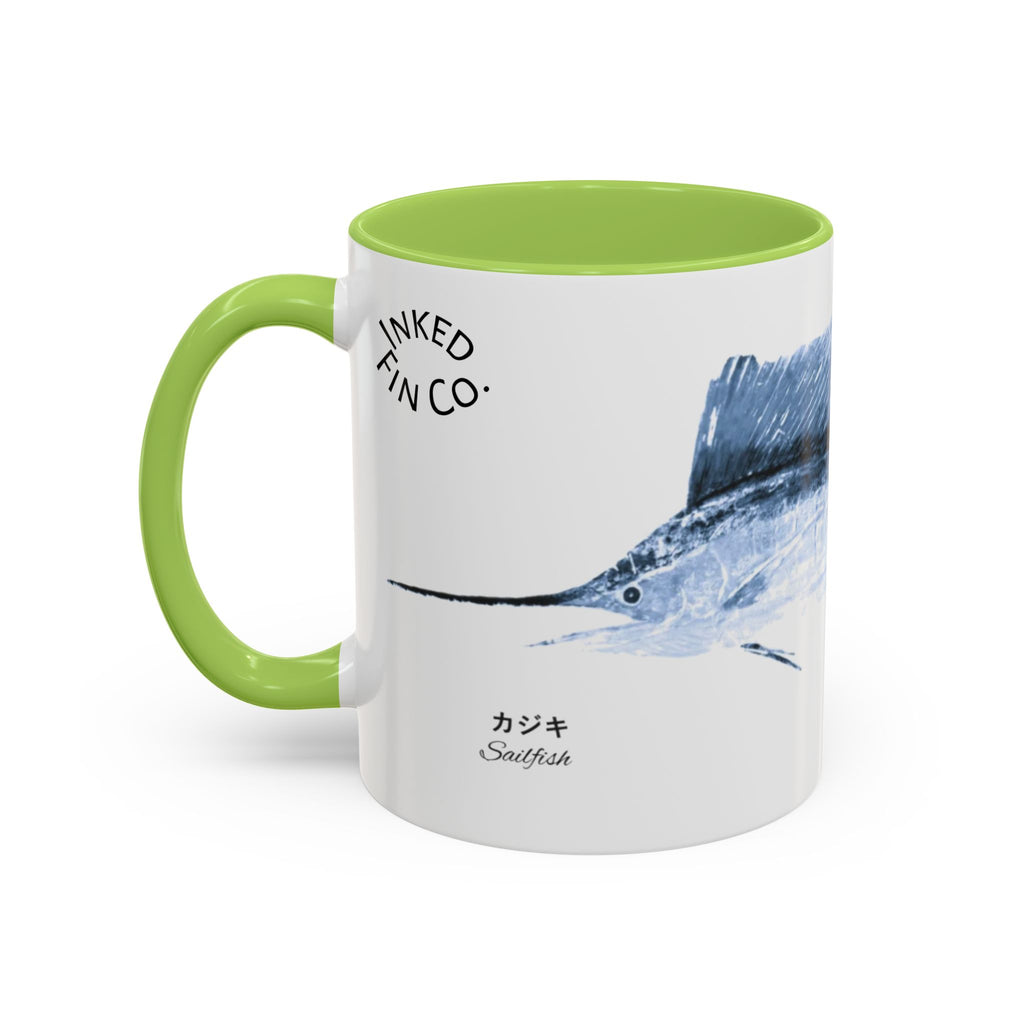 Sailfish Gyotaku-Inspired Coffee Mug — Vintage Fishing Art Ceramic Mug