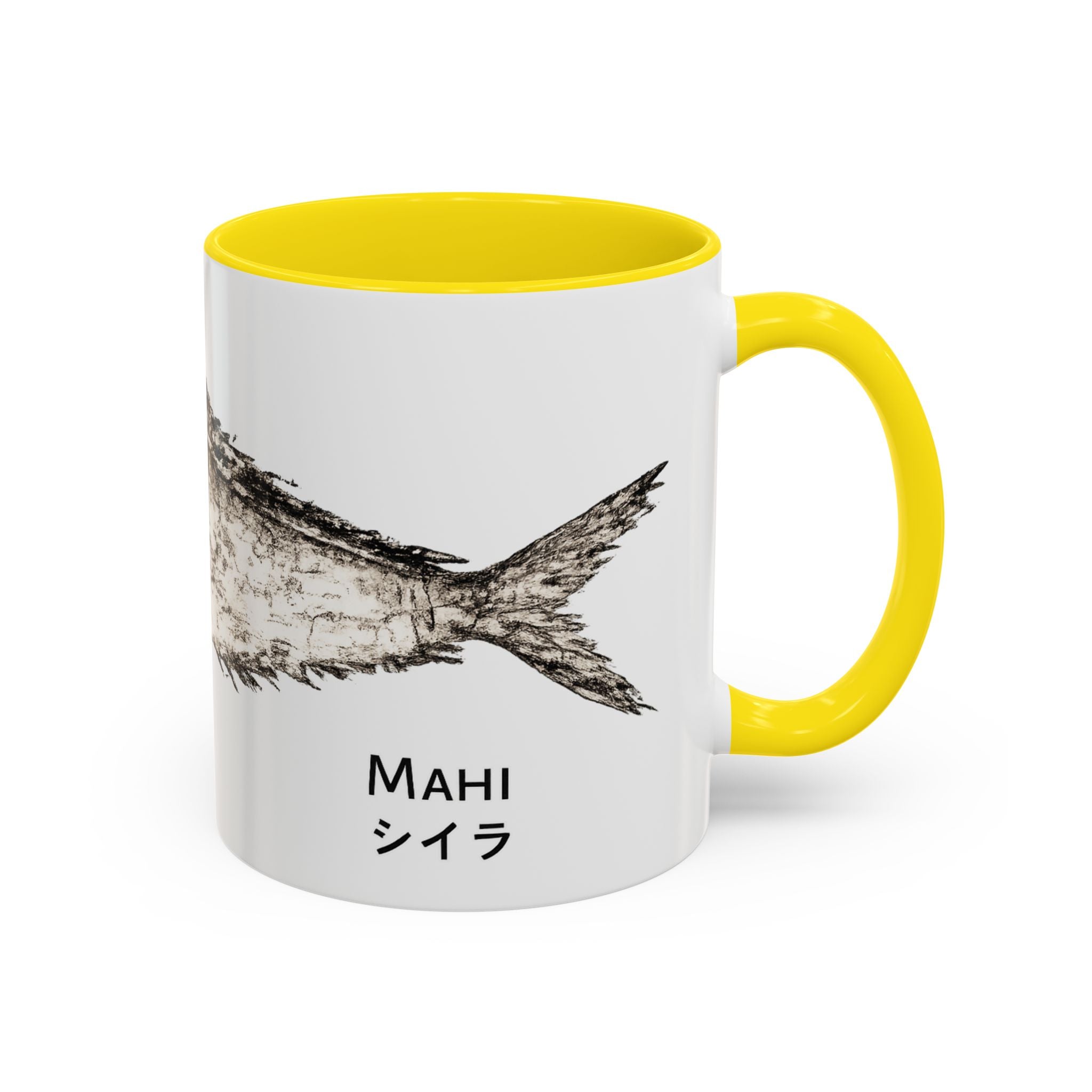 Mahi Gyotaku-Inspired Coffee Mug — Vintage Fishing Art Ceramic Mug