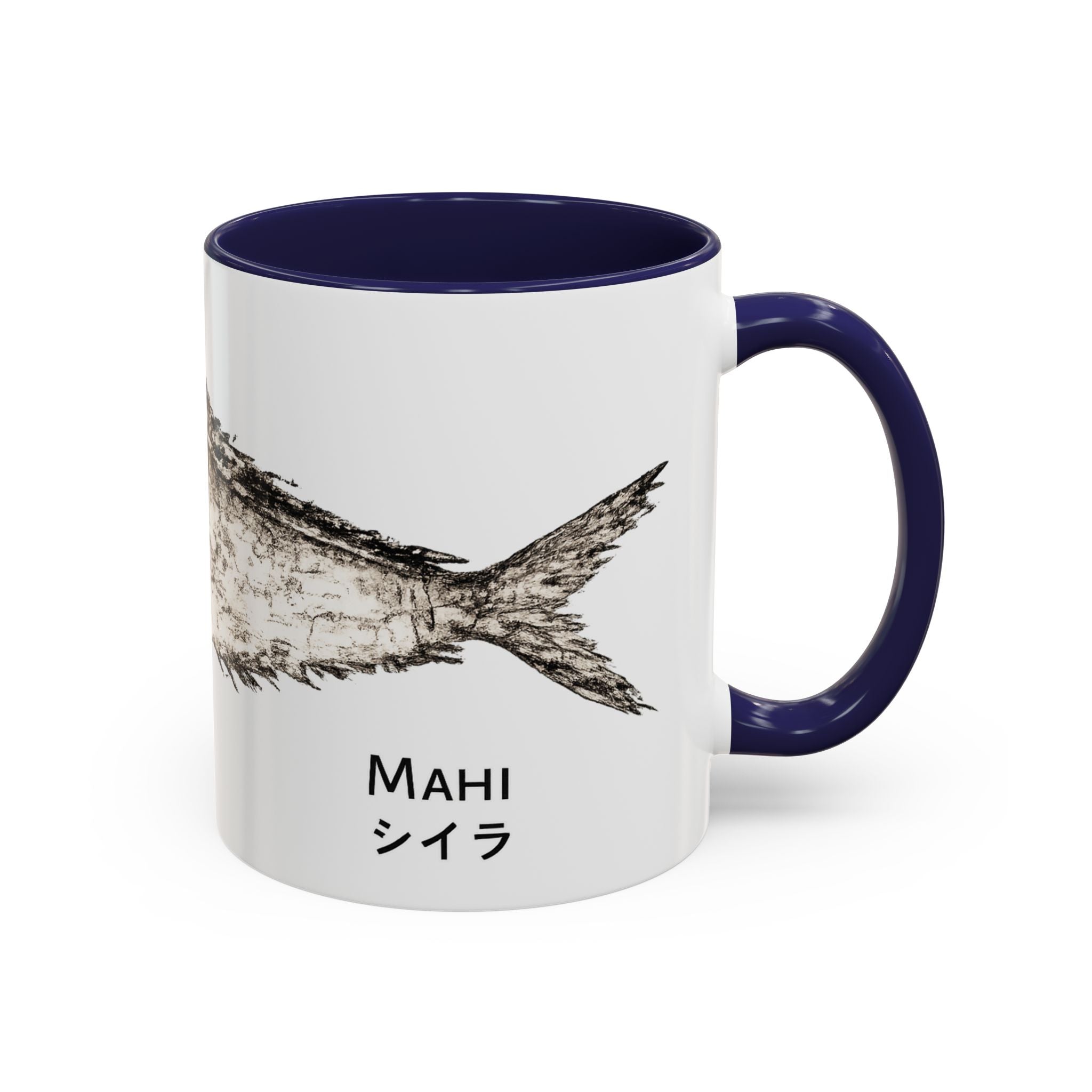 Mahi Gyotaku-Inspired Coffee Mug — Vintage Fishing Art Ceramic Mug
