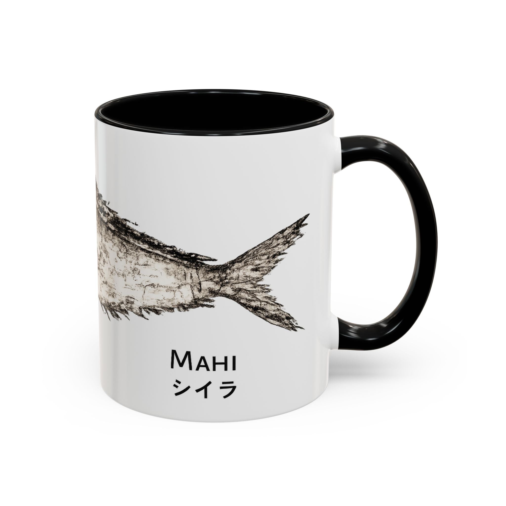 Mahi Gyotaku-Inspired Coffee Mug — Vintage Fishing Art Ceramic Mug