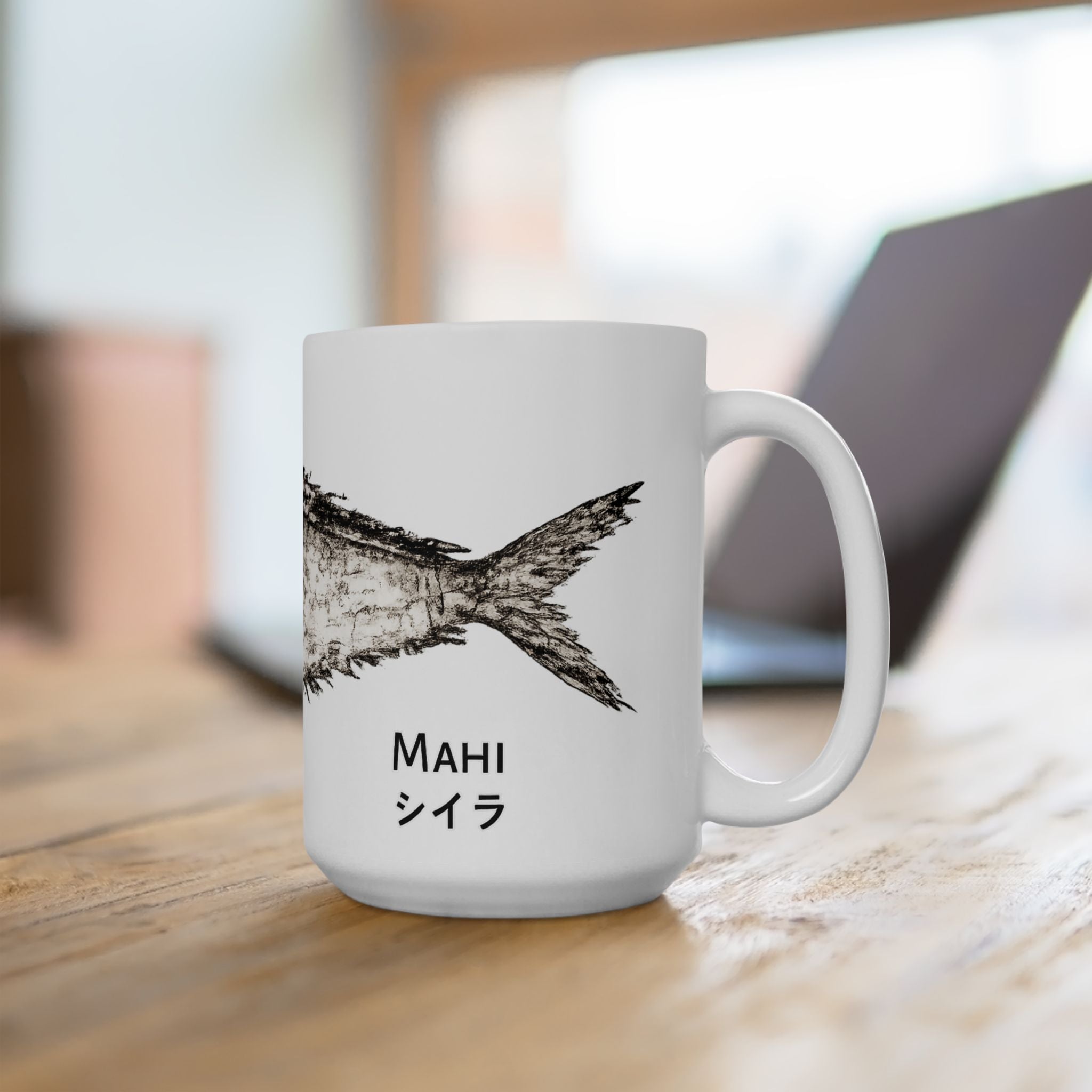 Mahi Gyotaku-Inspired Coffee Mug — Vintage Fishing Art Ceramic Mug