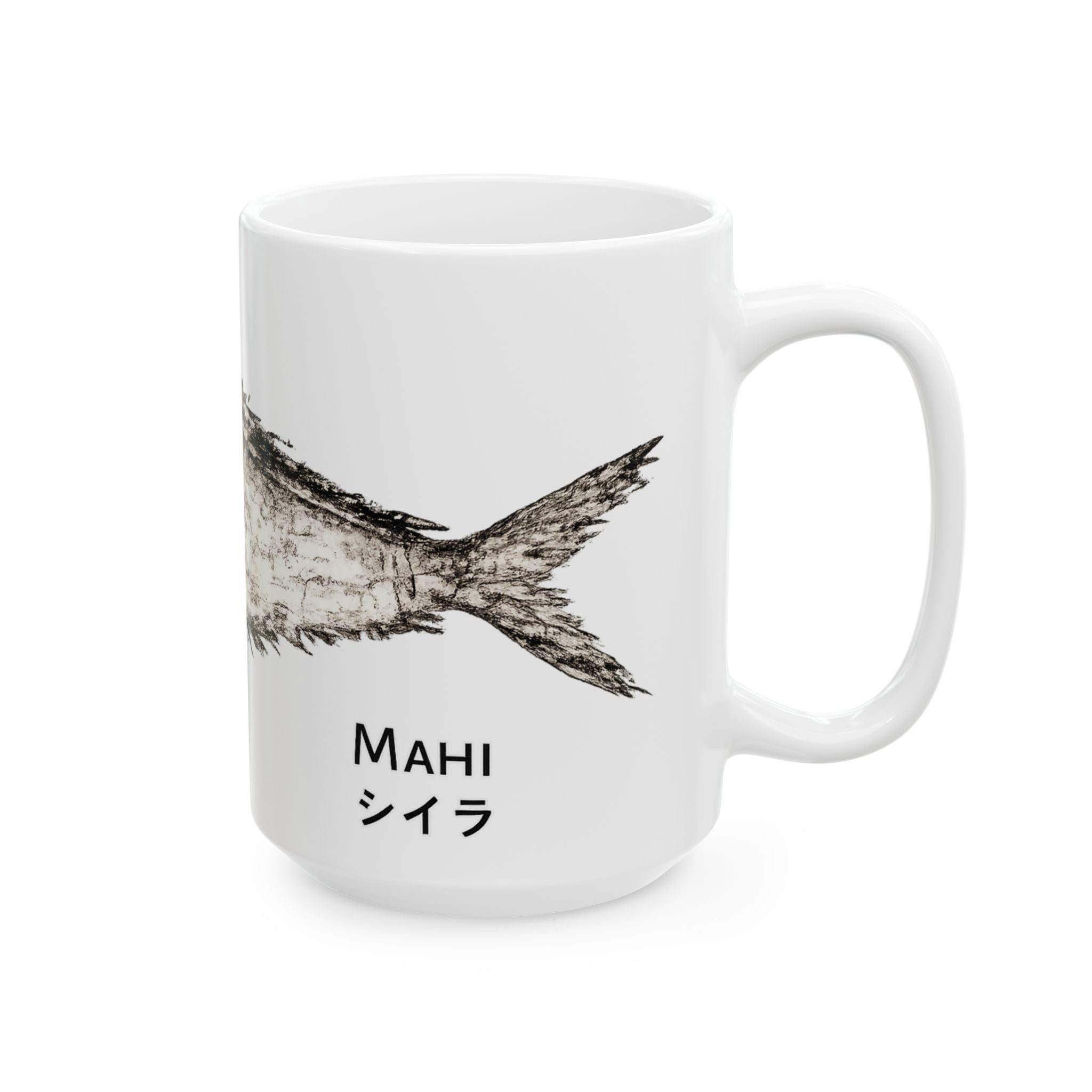 Mahi Gyotaku-Inspired Coffee Mug — Vintage Fishing Art Ceramic Mug